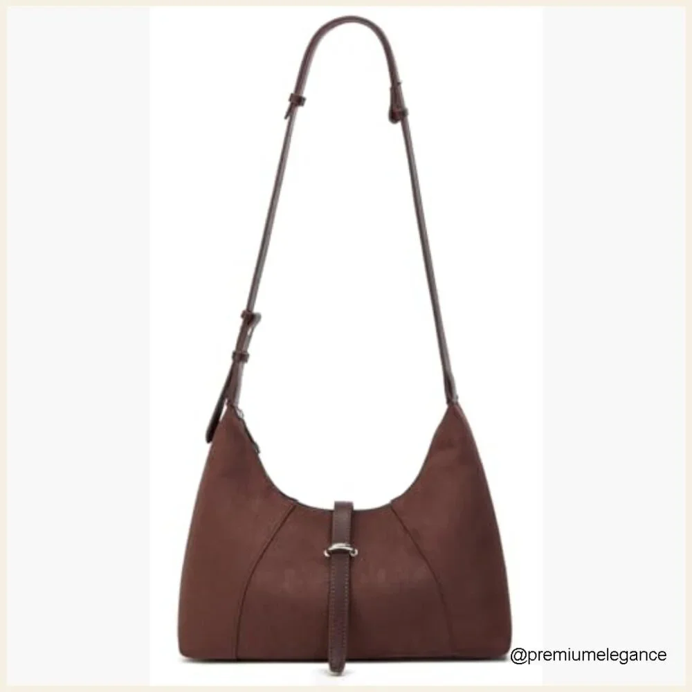Faux Suede Hobo Shoulder Bag Crossbody Tote Adjustable Strap